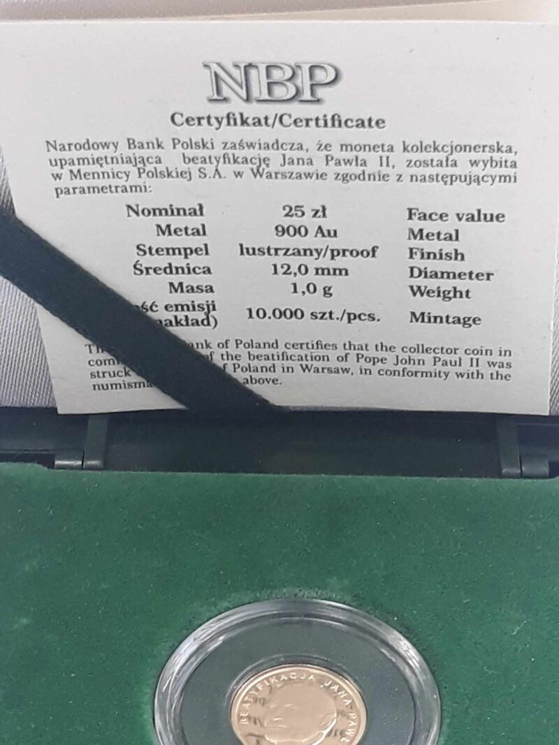 25 zł 2011 r. Beatyfikacja JP2 certyfikat i pudełko NBP mennicza img (4)