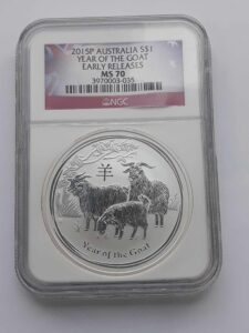 Australia 2015 1 dolar rok kozy NGC MS70 uncja srebra 999 img (1)